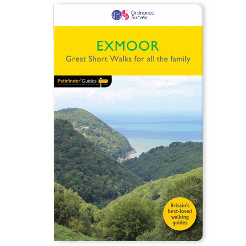 Yellow front cover on the OS Pathfinder Guidebook 21 - Short Walks in Exmoor Pathfinder Guides with circular walks