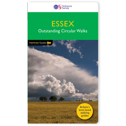 Green front cover on the OS Pathfinder Guidebook 44 - Walks in Essex Pathfinder Guides with circular walks