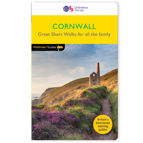 Yellow front cover on the OS Pathfinder Guides guidebook - 9 for Cornwall Great short walks for all the family