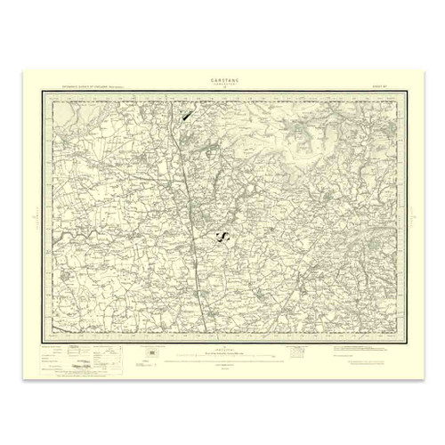 Authentic reproduction of Ordnance Survey map of Garstang 1896-1904 with a yellow tint background