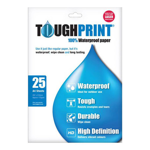 Memory-Map Toughprint A4 waterproof paper for laser printers 25 sheets of durable wipe clean paper