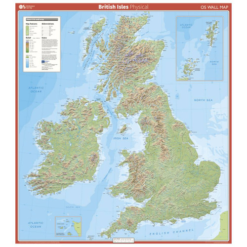 Full view of the British Isles - Physical Features OS Wall Map