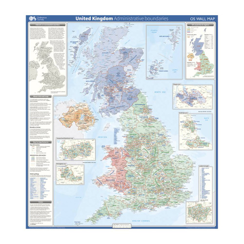 Full view of the Map of the United Kingdom - Administrative Boundaries OS Wall Map