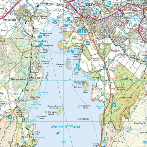 Map of Derwent Water from the Garmin GB TOPO PRO - GB v2 Full 25k, 50k, 250k SD Card