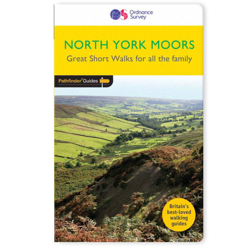 Yellow front cover on the OS Pathfinder Guides guidebook -13 for Short Walks in North York Moors Great short walks for all the family