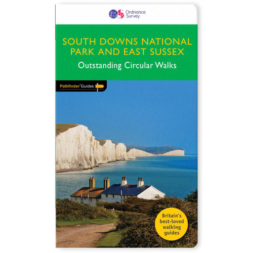Green front cover on the OS Pathfinder Guidebook 67 - Walks in South Downs National Park & East Sussex Pathfinder Guides with circular walks