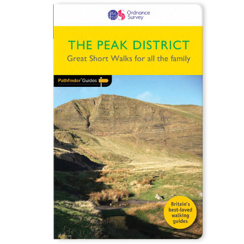 Yellow front cover on the OS Pathfinder Guides guidebook -2 for Short Walks in Peak District Great short walks for all the family