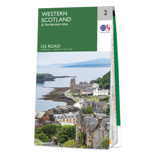 Dark green map front cover of OS Road 2 Map of Western Scotland, including the Western Isles