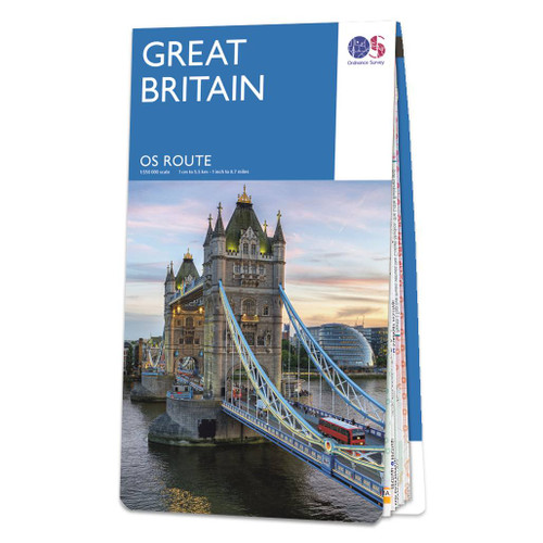 Mid-blue map front cover of OS Route Map of Great Britain Road and Rail overview map (2022 edition)