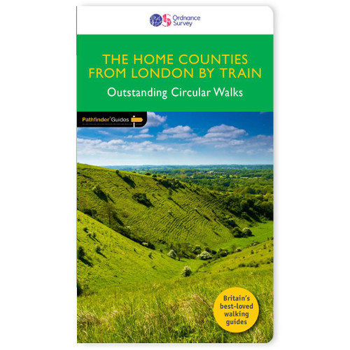 Green front cover on the OS Pathfinder Guidebook 72 - Walks in The Home Counties from London by train Pathfinder Guides with circular walks