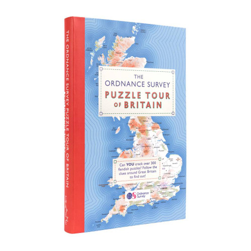 The Ordnance Survey Puzzle Tour of Britain Book front cover tilted to show the red spine