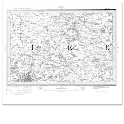 Black and white reproduction historical map of York and wider area