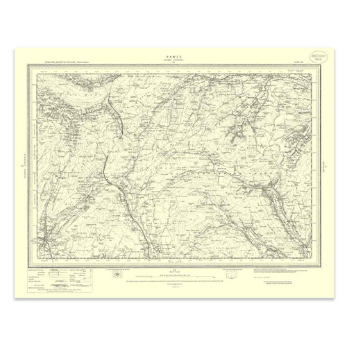 Authentic reproduction of Ordnance Survey map of Hawes 1896-1904 with a yellow tint background