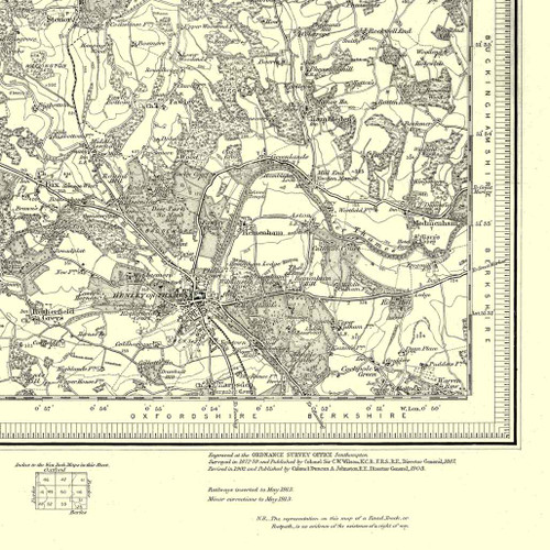 Close up of Authentic reproduction of Ordnance Survey map of Henley-on-Sea 1896-1904 with a yellow tint background