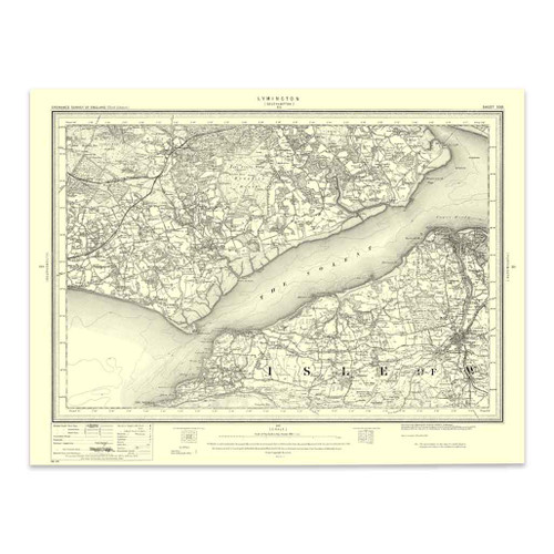 Authentic reproduction of Ordnance Survey map of Lymington 1896-1904 with a yellow tint background