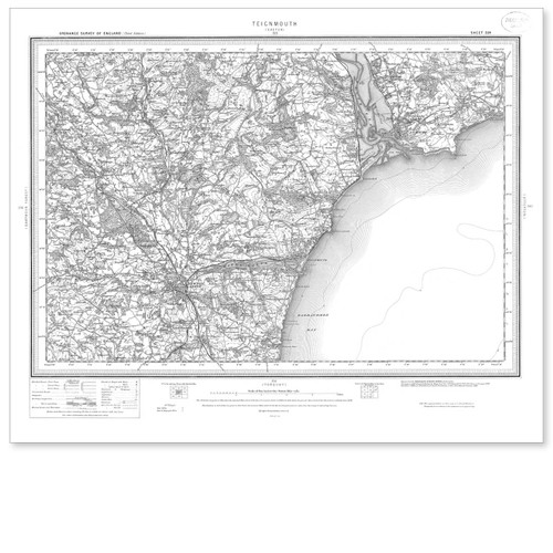 Black and white reproduction historical map of Teignmouth and wider area