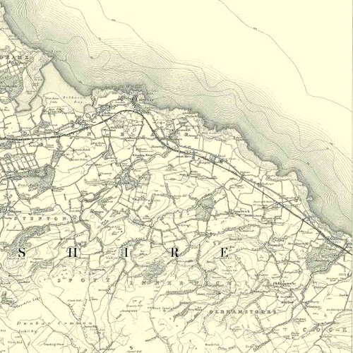 Close up of Authentic reproduction of Ordnance Survey map of Haddington 1896-1904 with a yellow tint background