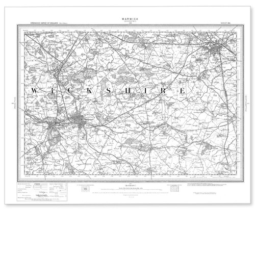 Black and white reproduction historical map of Warwick and wider area