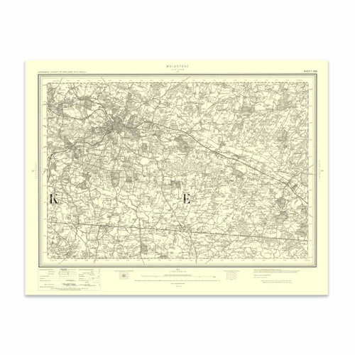 Authentic reproduction of Ordnance Survey map of  Maidstone 1896-1904 with a yellow tint background
