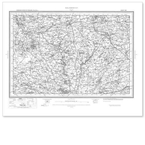 Black and white reproduction historical map of Holsworthy and wider area
