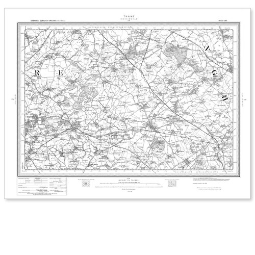 Black and white reproduction historical map of Thame and wider area