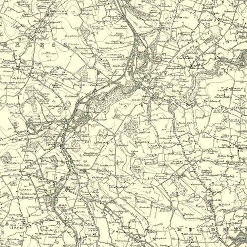 Close up of Authentic reproduction of Ordnance Survey map of Huntly 1896-1904 with a yellow tint background