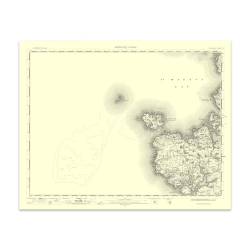 Authentic reproduction of Ordnance Survey map of Sandness 1896-1904 with a yellow tint background