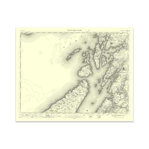 Authentic reproduction of Ordnance Survey map of Kilmartin 1896-1904 with a yellow tint background