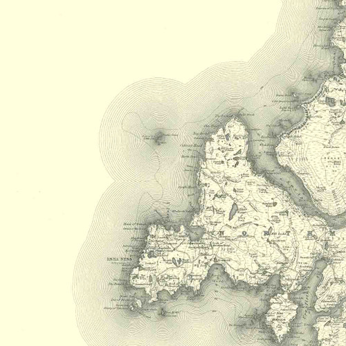 Close up of Authentic reproduction of Ordnance Survey map of Hillswick 1896-1904 with a yellow tint background