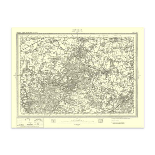Authentic reproduction of Ordnance Survey map of Windsor 1896-1904 with a yellow tint background