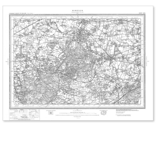 Black and white reproduction historical map of Windsor and wider area