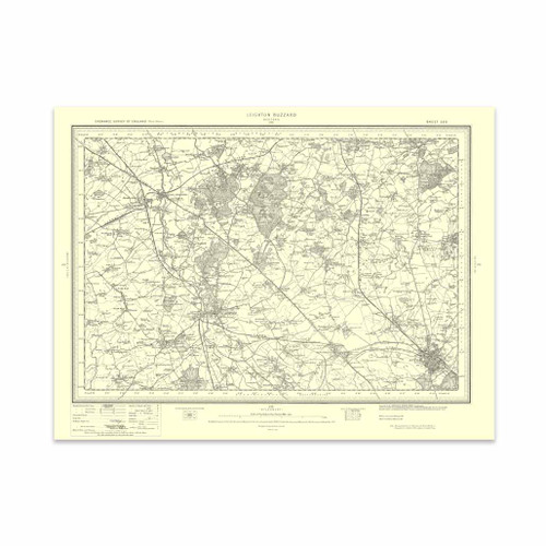 Authentic reproduction of Ordnance Survey map of Leighton Buzzard 1896-1904 with a yellow tint background