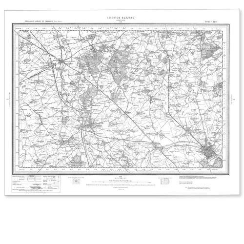 Black and white reproduction historical map of Leighton Buzzard and wider area