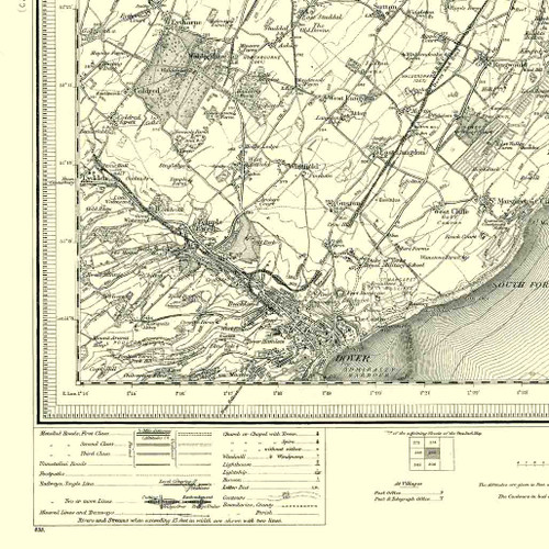 Close up of Authentic reproduction of Ordnance Survey map of Dover  1896-1904 with a yellow tint background