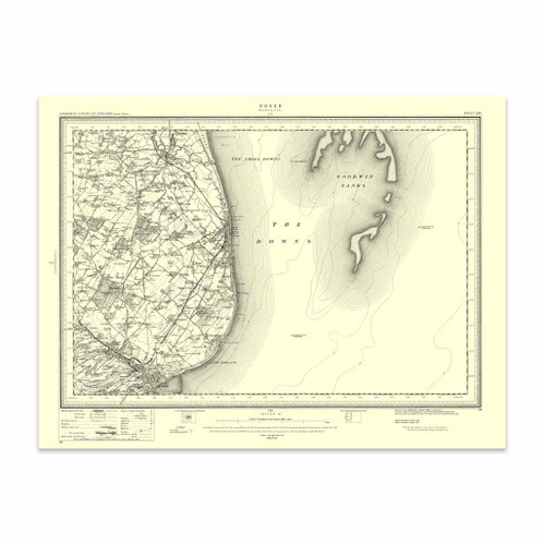 Authentic reproduction of Ordnance Survey map of Dover  1896-1904 with a yellow tint background