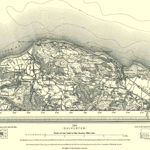 Close up of Authentic reproduction of Ordnance Survey map of Minehead 1896-1904 with a yellow tint background