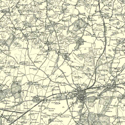Close up of Authentic reproduction of Ordnance Survey map of Basingstoke 1896-1904 with a yellow tint background