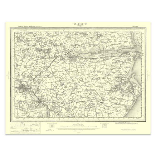 Authentic reproduction of Ordnance Survey map of Colchester 1896-1904 with a yellow tint background
