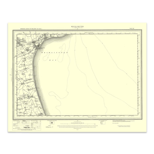 Authentic reproduction of Ordnance Survey map of Bridlington 1896-1904 with a yellow tint background