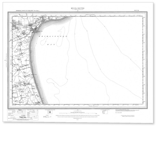 Black and white reproduction historical map of Bridlington and wider area