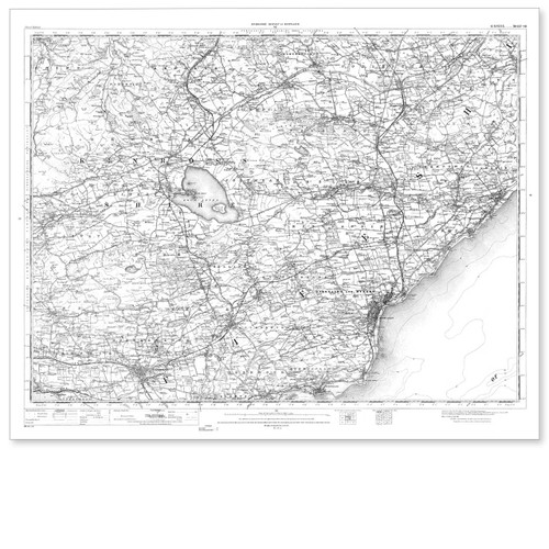 Black and white reproduction historical map of Kinross and wider area