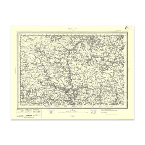 Authentic reproduction of Ordnance Survey map of Dulverton 1896-1904 with a yellow tint background