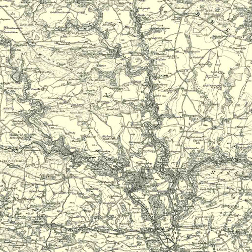 Close up of Authentic reproduction of Ordnance Survey map of Dulverton 1896-1904 with a yellow tint background