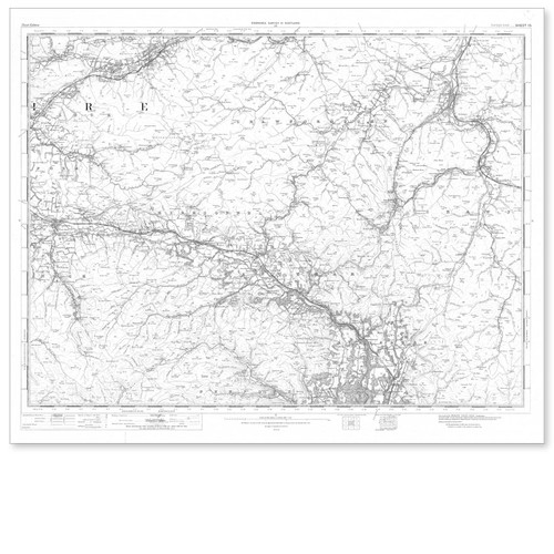Black and white reproduction historical map of Sanquhar and wider area
