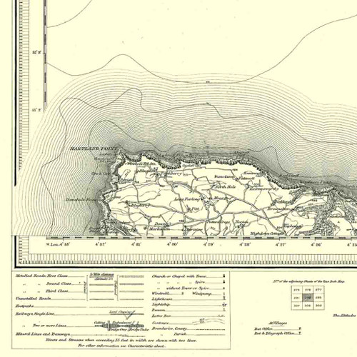 Close up of Authentic reproduction of Ordnance Survey map of Bideford 1896-1904 with a yellow tint background