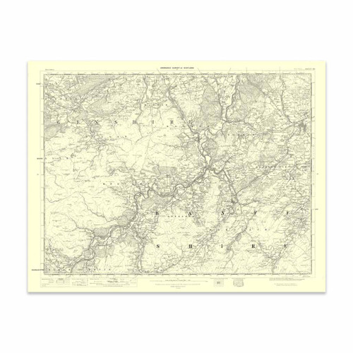Authentic reproduction of Ordnance Survey map of Rothes 1896-1904 with a yellow tint background
