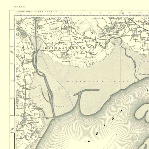 Close up of authentic reproduction of Ordnance Survey map of Annan 1896-1904 with a yellow tint background