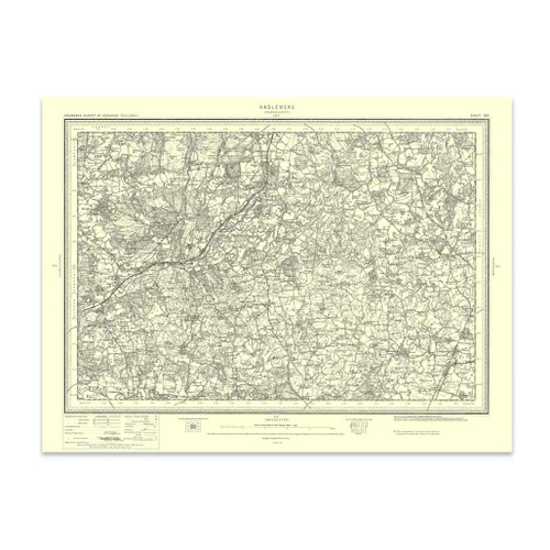 Authentic reproduction of Ordnance Survey map of Haslemere 1896-1904 with a yellow tint background
