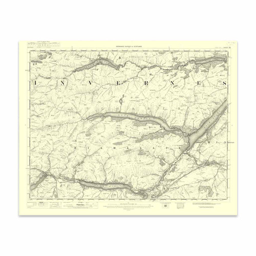 Authentic reproduction of Ordnance Survey map of Loch Eil 1896-1904 with a yellow tint background