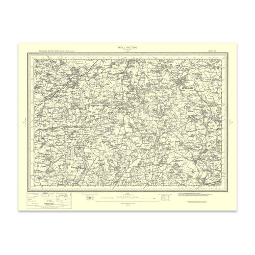 Authentic reproduction of Ordnance Survey map of Wellington 1896-1904 with a yellow tint background